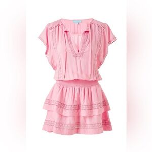 Melissa Odabash Georgie pink Tiered Swim Cover-Up Dress Ruffled smocked A line